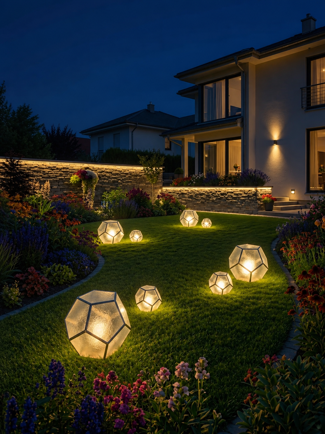 Geometrische Buitenlamp met Gestructureerde Glaspanelen