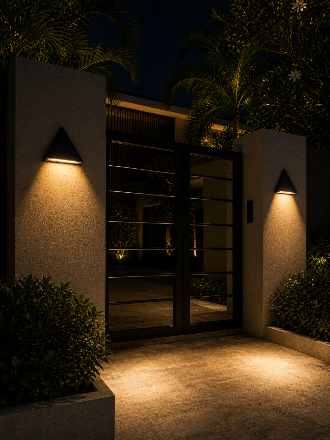 Driehoekige Buiten Wandlamp met Horizontale Lichtlijn