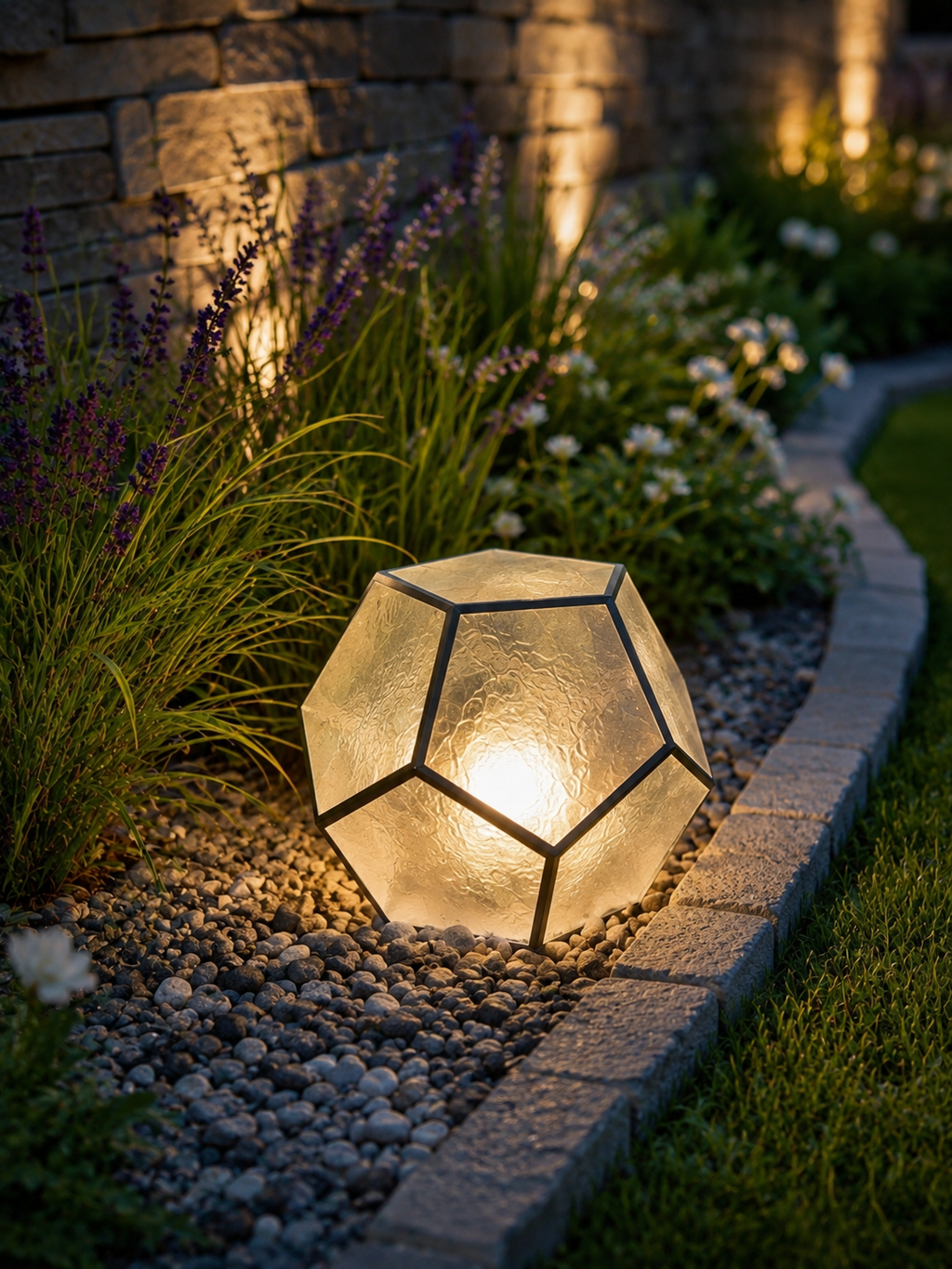 Geometrische Buitenlamp met Gestructureerde Glaspanelen