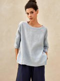 Comfortabele Linnen Oversized Top met 3/4 Mouwen