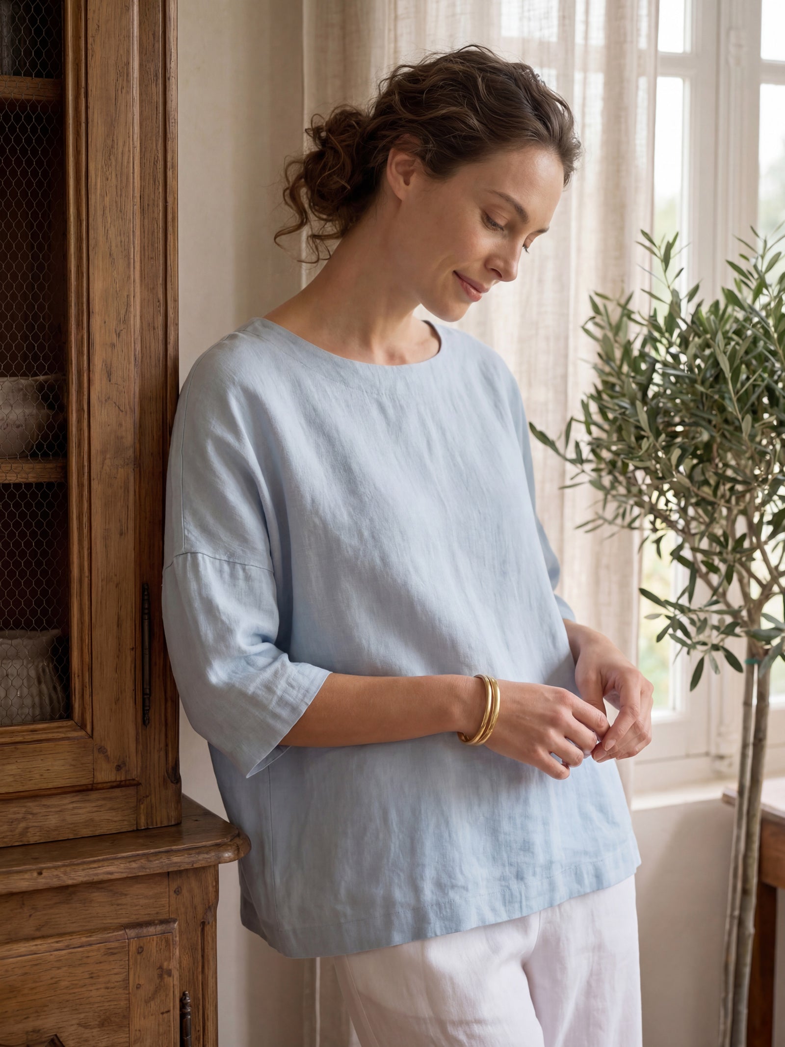 Comfortabele Linnen Oversized Top met 3/4 Mouwen