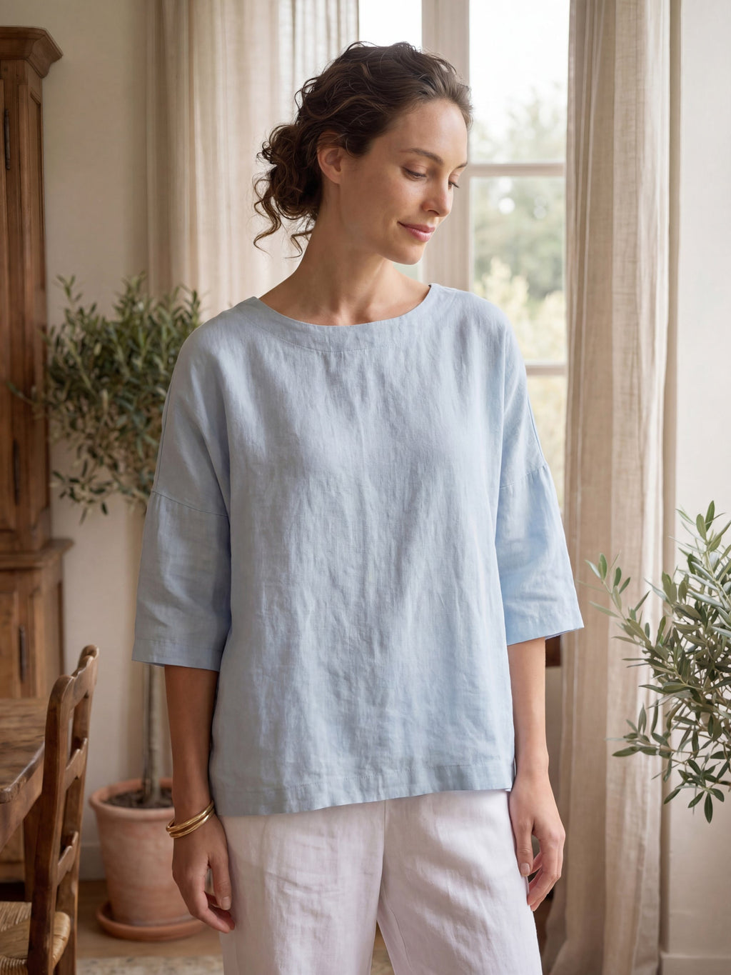 Comfortabele Linnen Oversized Top met 3/4 Mouwen