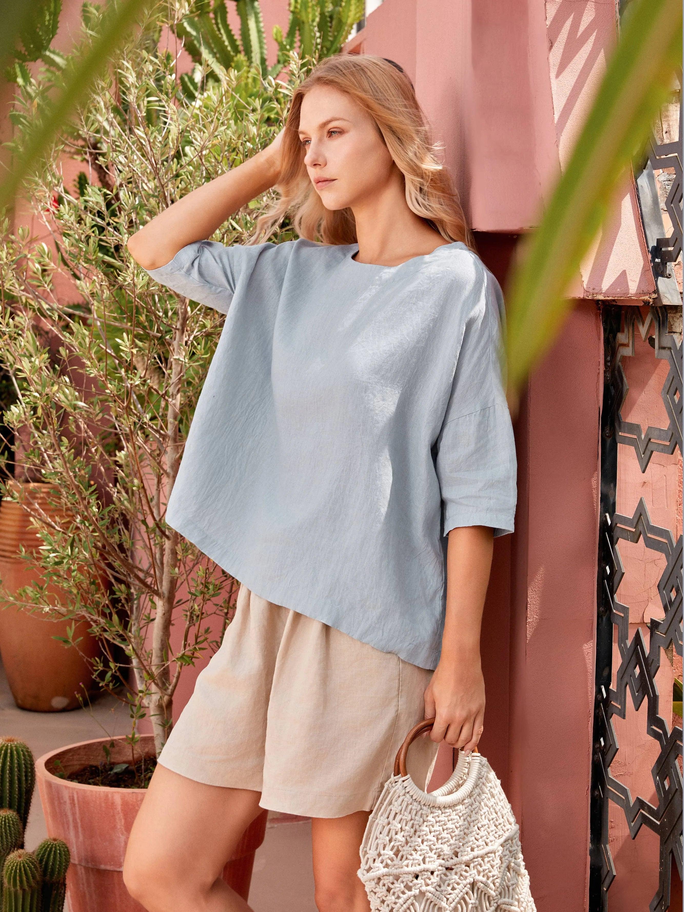 Comfortabele Linnen Oversized Top met 3/4 Mouwen