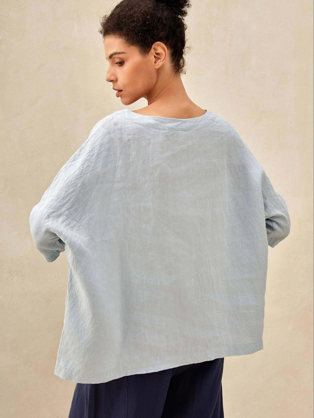 Comfortabele Linnen Oversized Top met 3/4 Mouwen