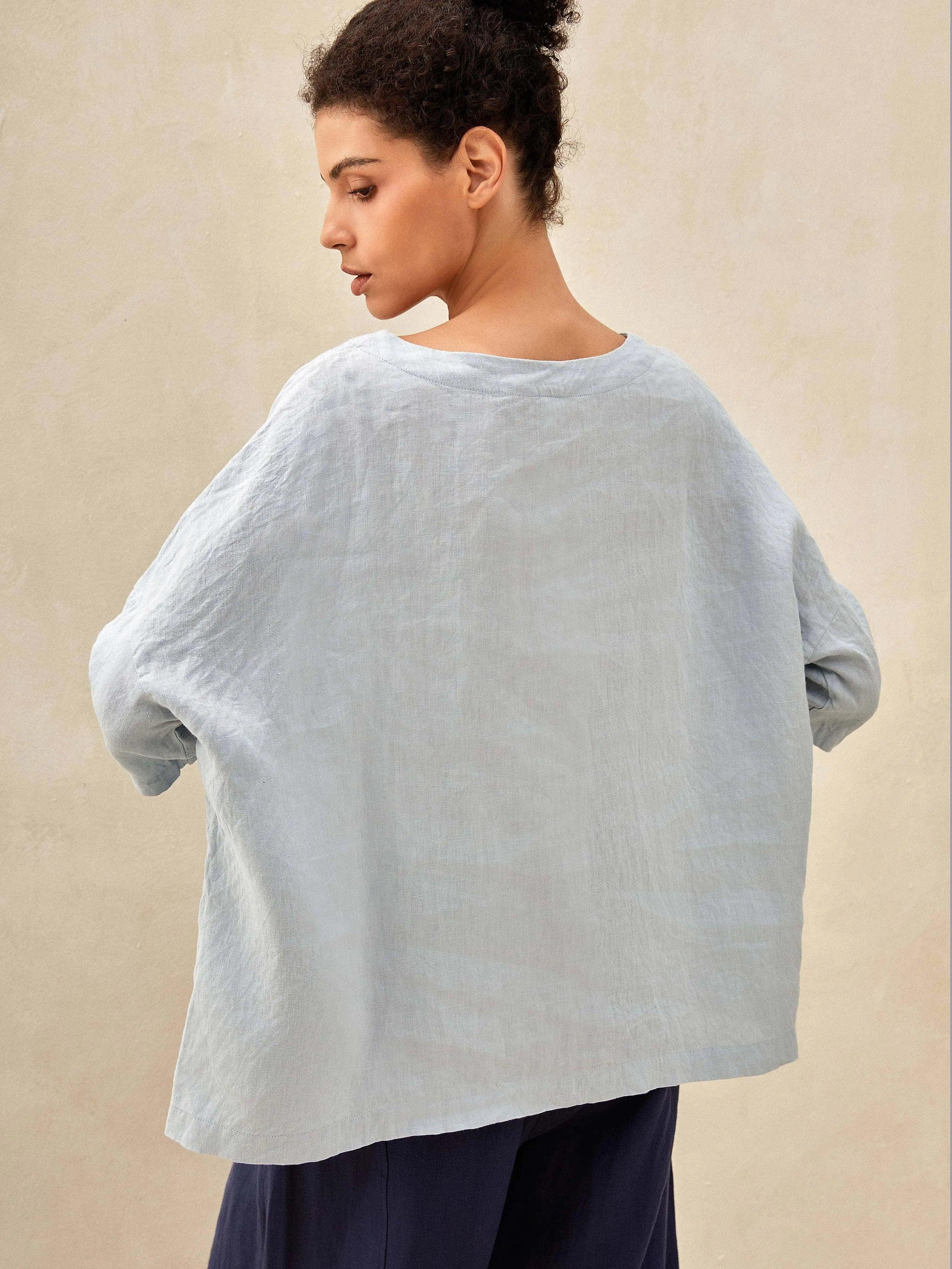 Comfortabele Linnen Oversized Top met 3/4 Mouwen