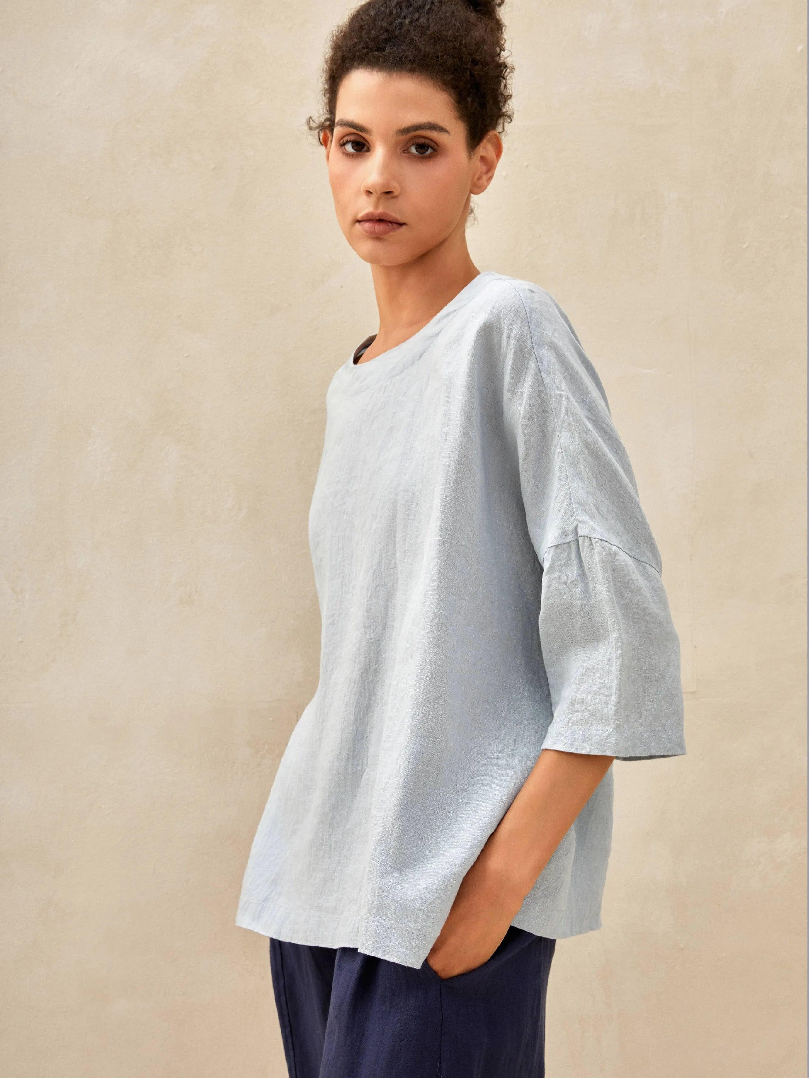 Comfortabele Linnen Oversized Top met 3/4 Mouwen