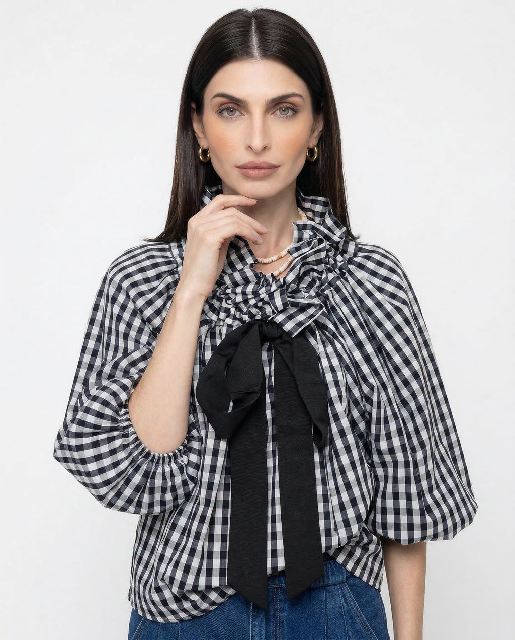 Oversized Katoenen Blouse met Ruches en Lantaarnmouwen