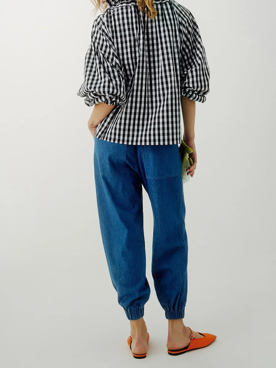 Oversized Katoenen Blouse met Ruches en Lantaarnmouwen