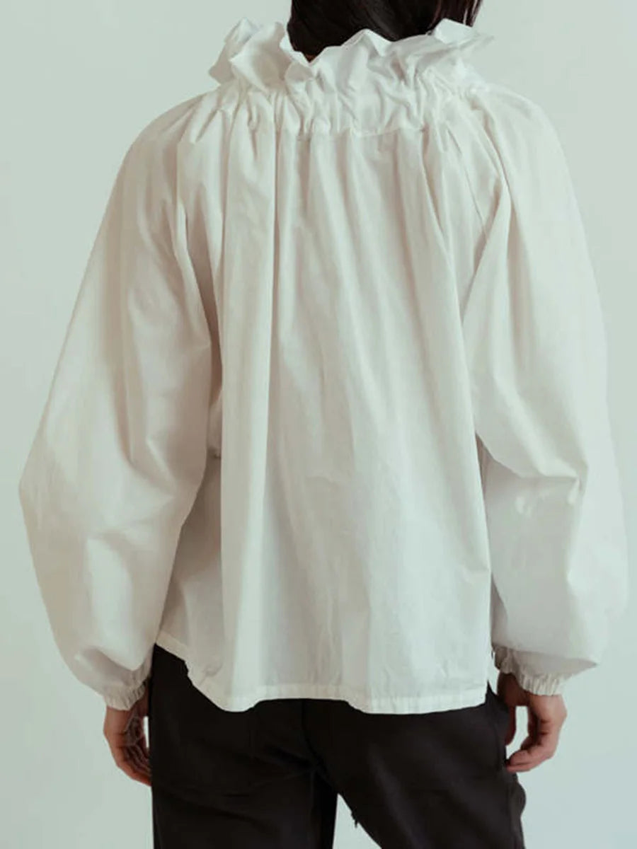 Oversized Katoenen Blouse met Ruches en Lantaarnmouwen