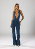 Denim Jumpsuit Met Diepe V-hals (Dames)