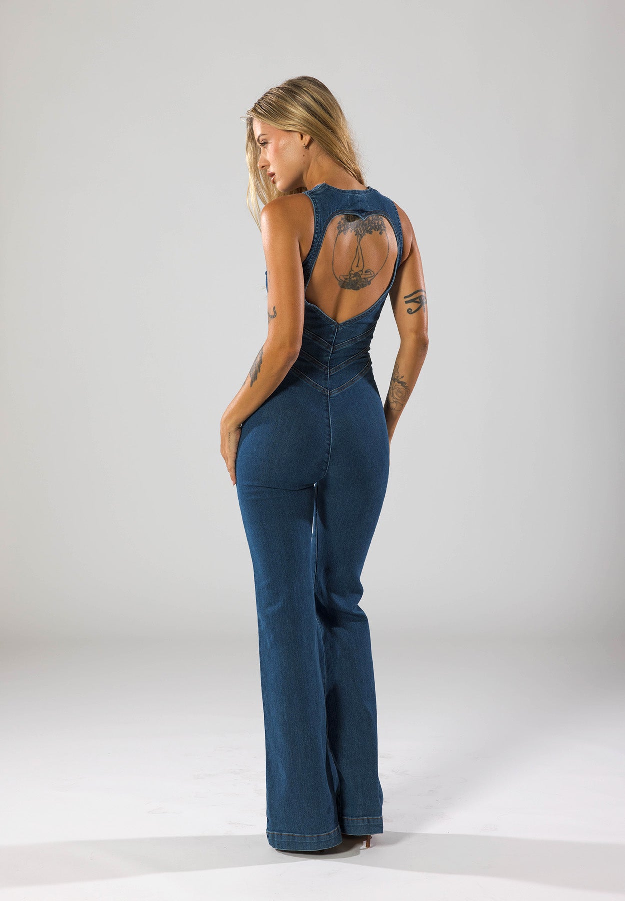 Denim Jumpsuit Met Diepe V-hals (Dames)
