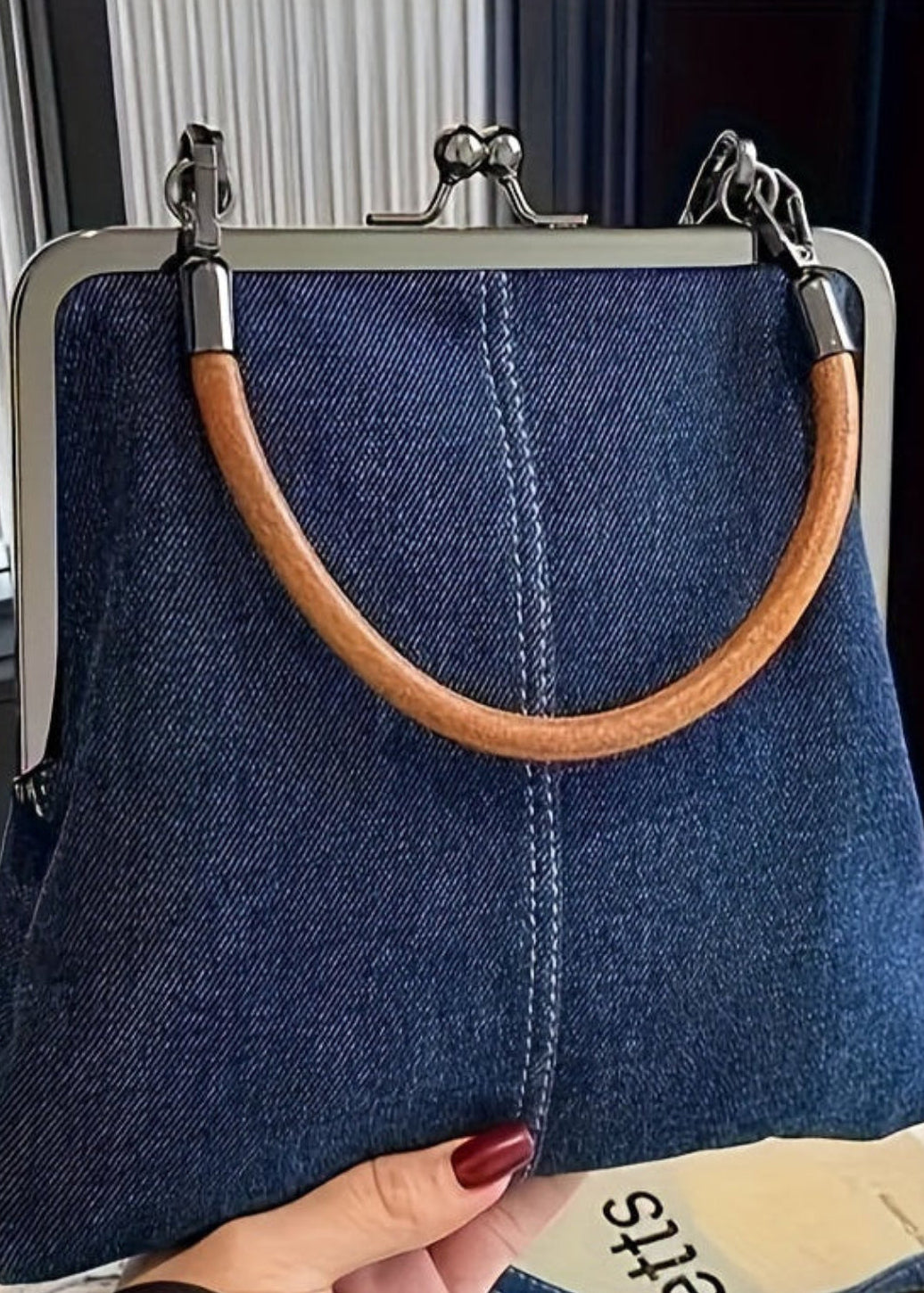 Vintage Schoudertas van Premium Denim en Rundleer