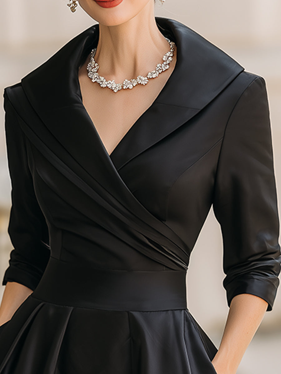 Elegant Vintage-Inspired Satin Midi Dress with Draped Collar - Formal & Wedding Guest Dress 1