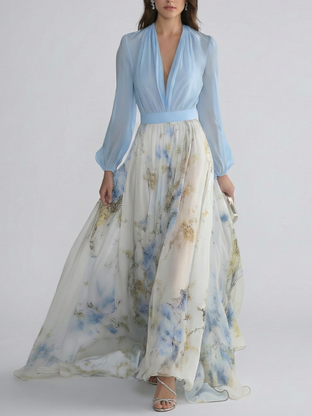 Elegante Maxi Jurk Met V-hals (Dames)