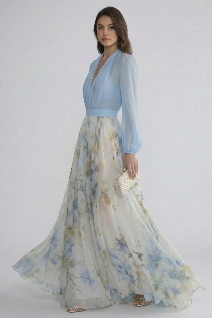 Elegante Maxi Jurk Met V-hals (Dames)
