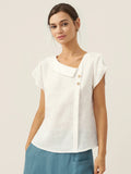Luchtige Linnen Top Met Asymmetrische Mouwen