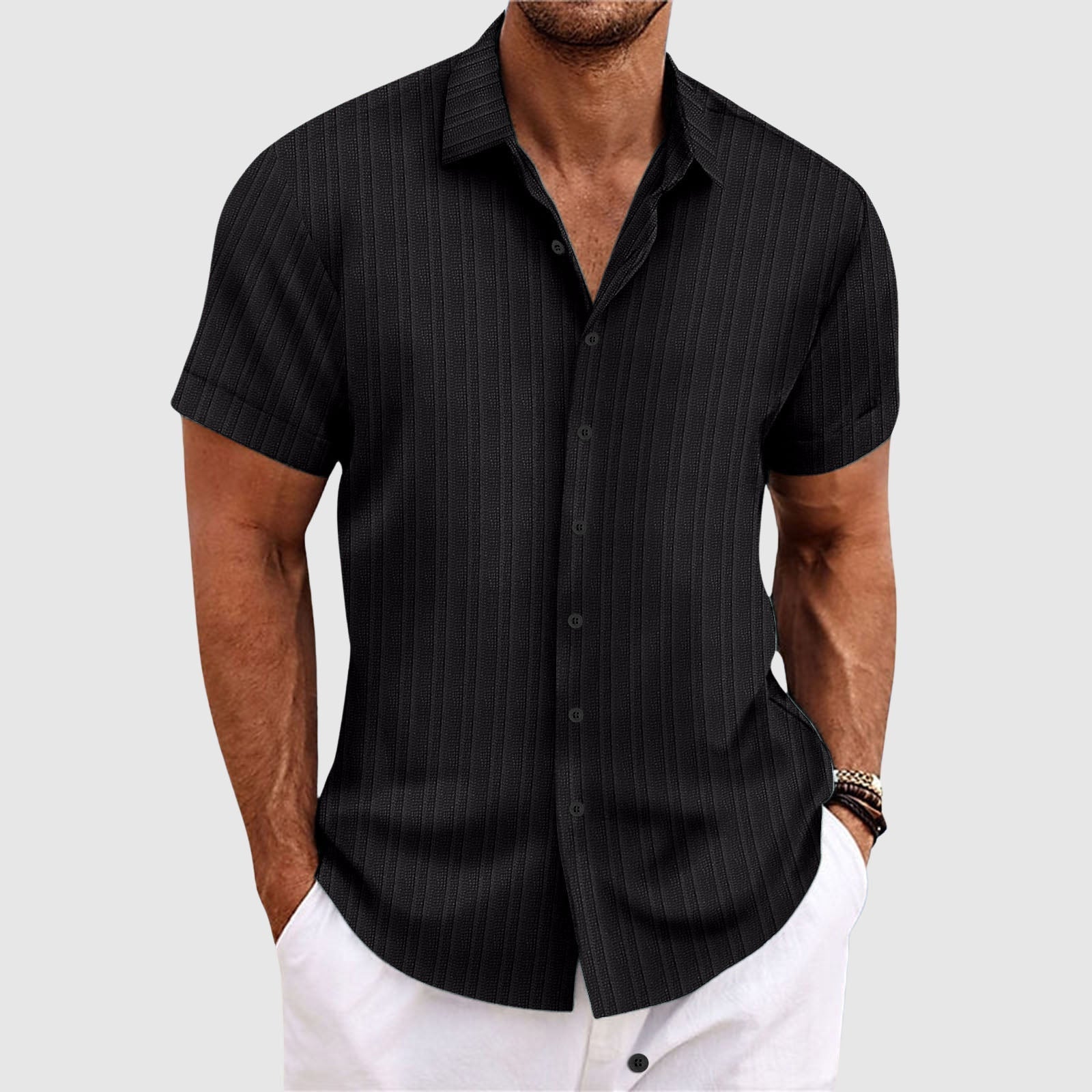 Felix Grant - Summit Stripe Men's Shirt with Lapel Collar and Short Sleeves 0