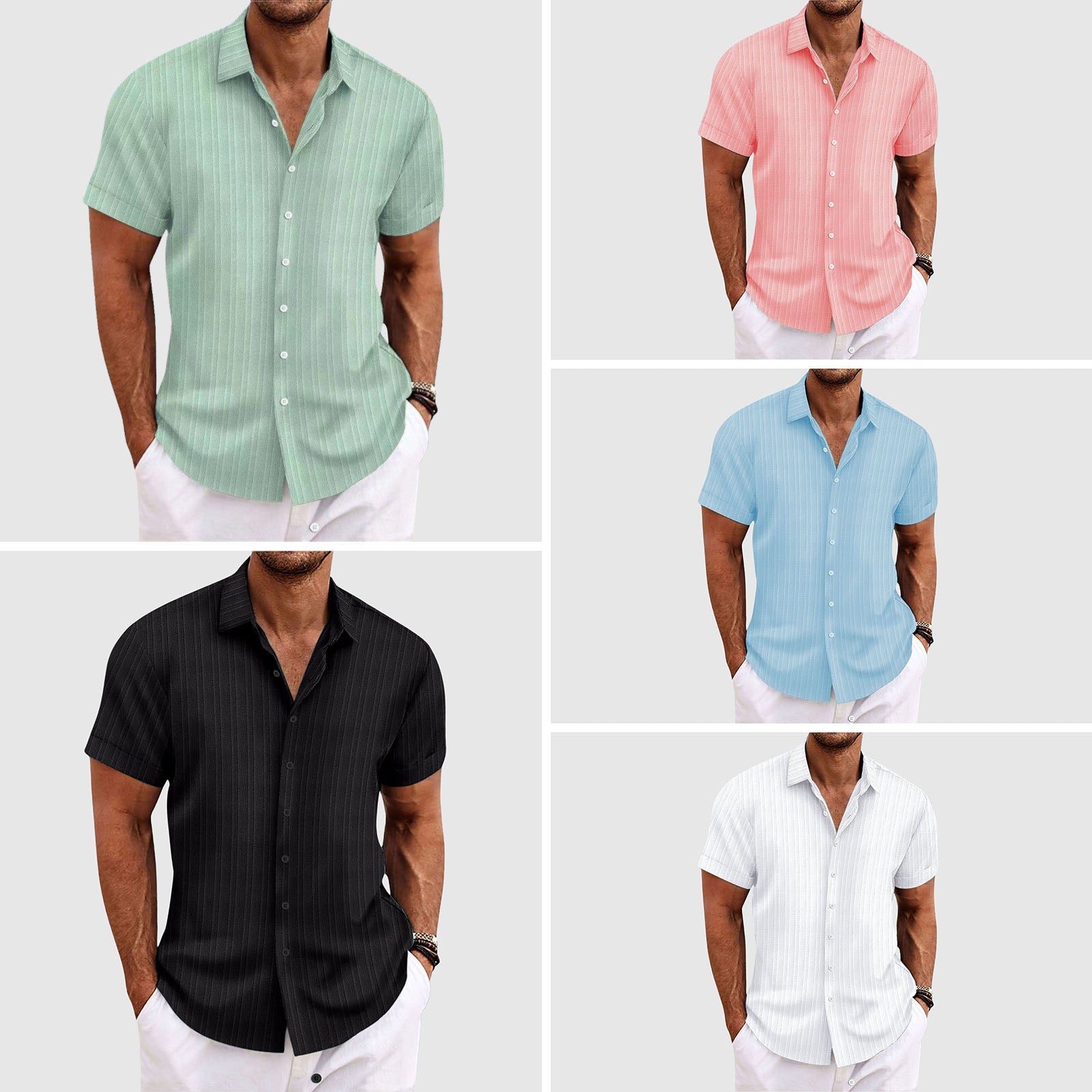 Felix Grant - Summit Stripe Men's Shirt with Lapel Collar and Short Sleeves 5