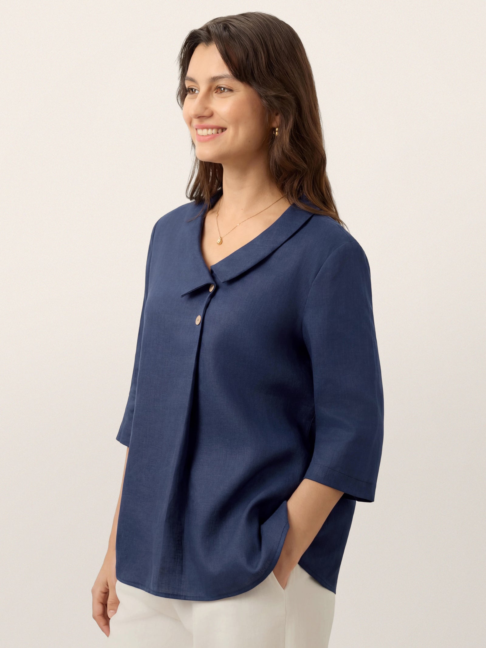 Linnen Blouse met Asymmetrische Kraag