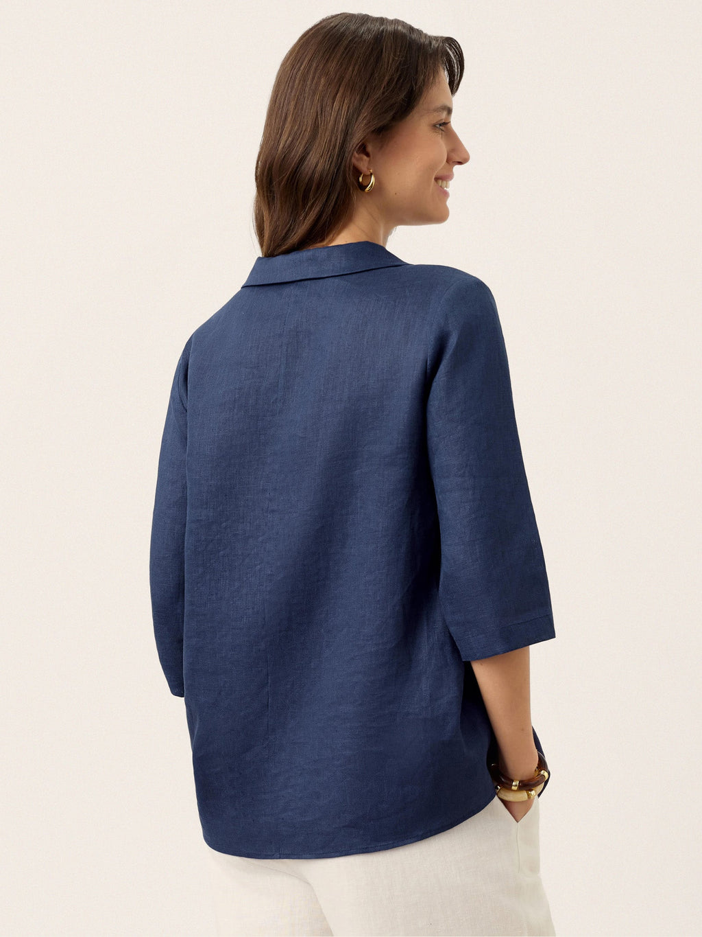 Linnen Blouse met Asymmetrische Kraag
