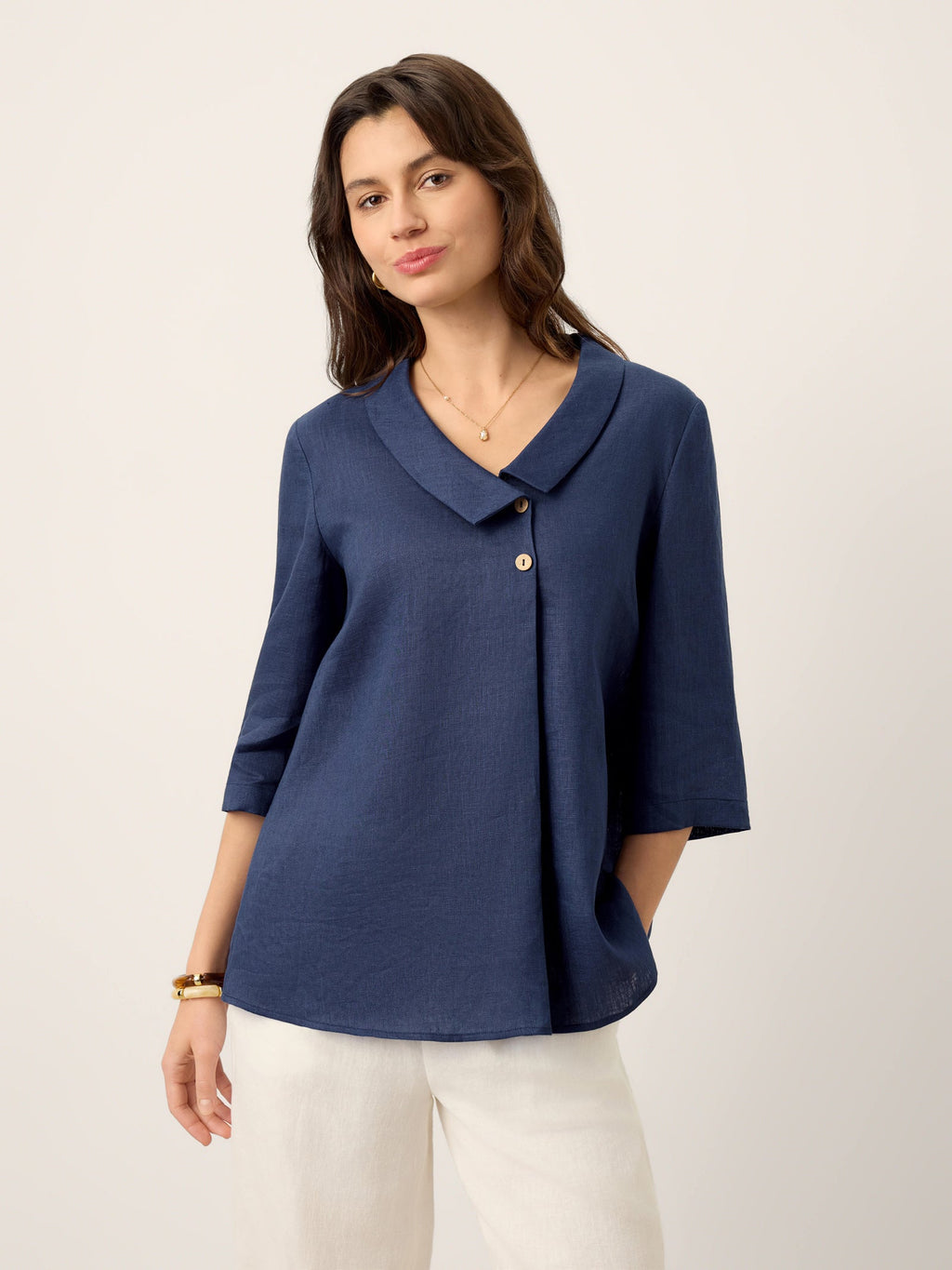 Linnen Blouse met Asymmetrische Kraag