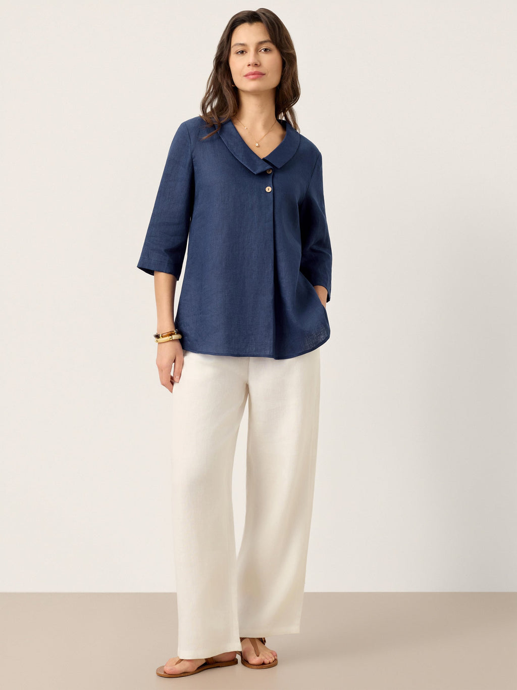 Linnen Blouse met Asymmetrische Kraag