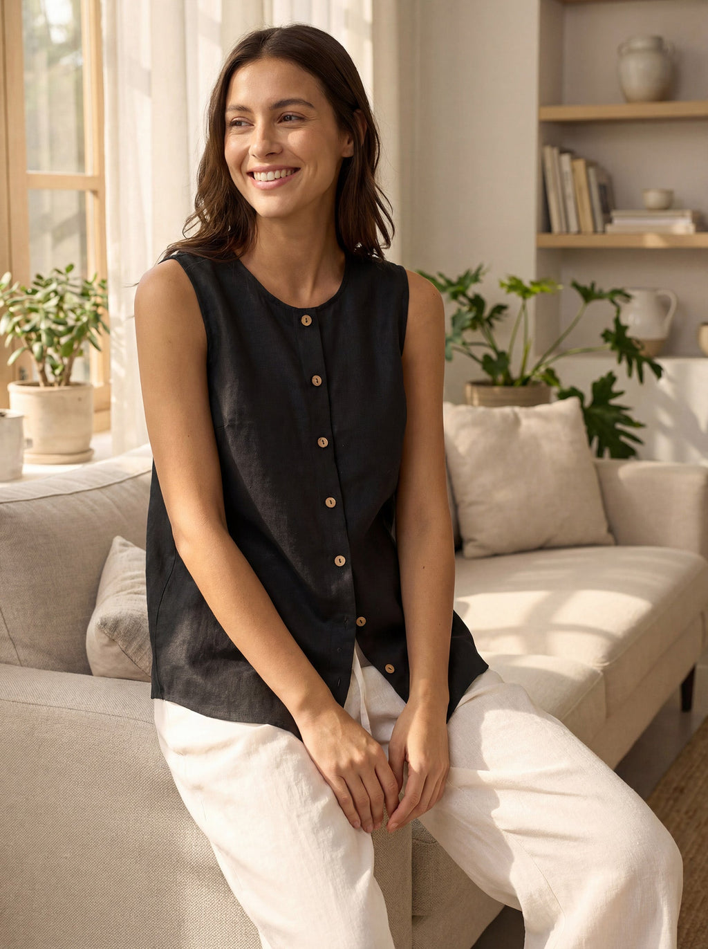 Linnen Mouwloze Tanktop (Dames)