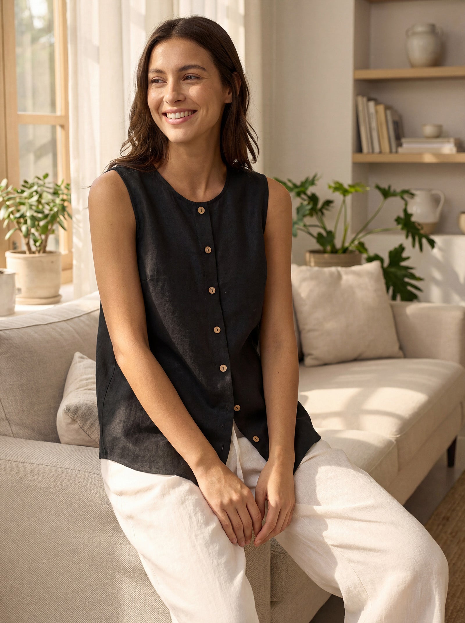 Linnen Mouwloze Tanktop (Dames)