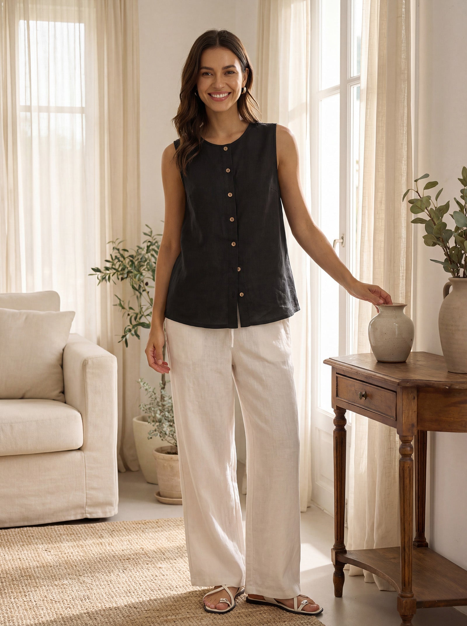 Linnen Mouwloze Tanktop (Dames)