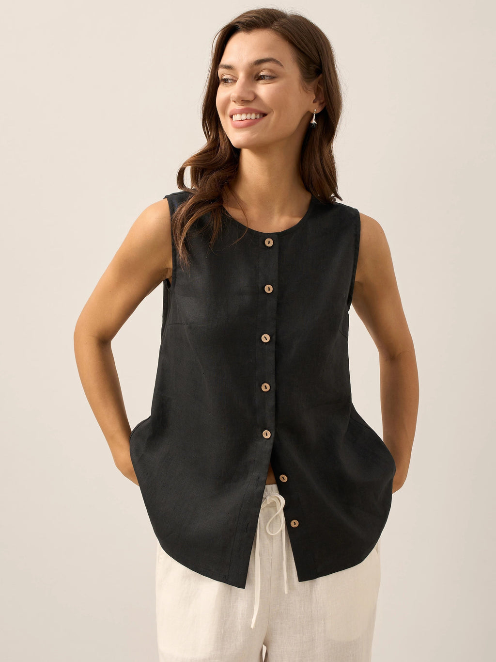 Linnen Mouwloze Tanktop (Dames)