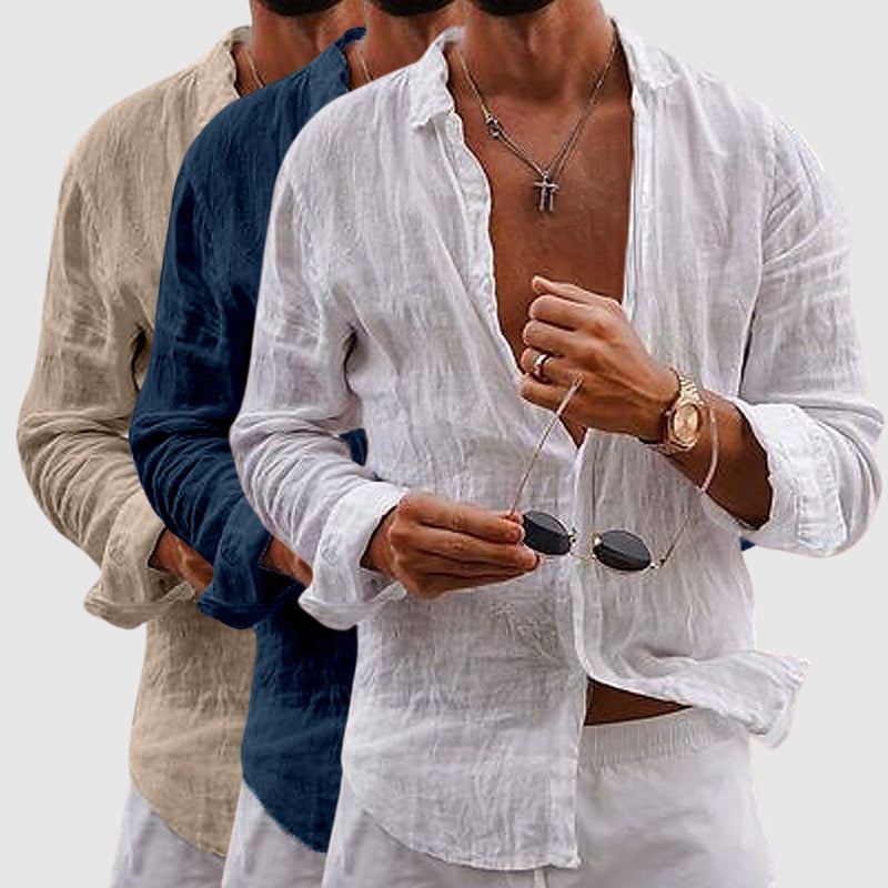 Lorenzo Vitali - Casual Linen Shirt with Rolled Sleeves & Unique Button Design 6