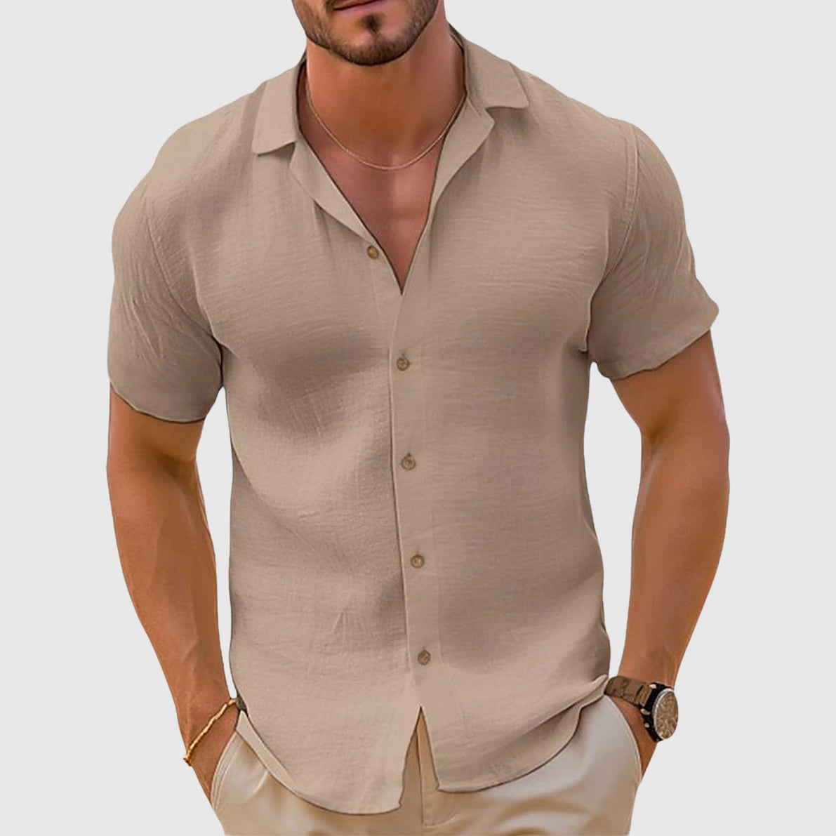 Lorenzo Vitali - Casual Premium Cotton-Linen Blend Men's Shirt for Versatile Style 0