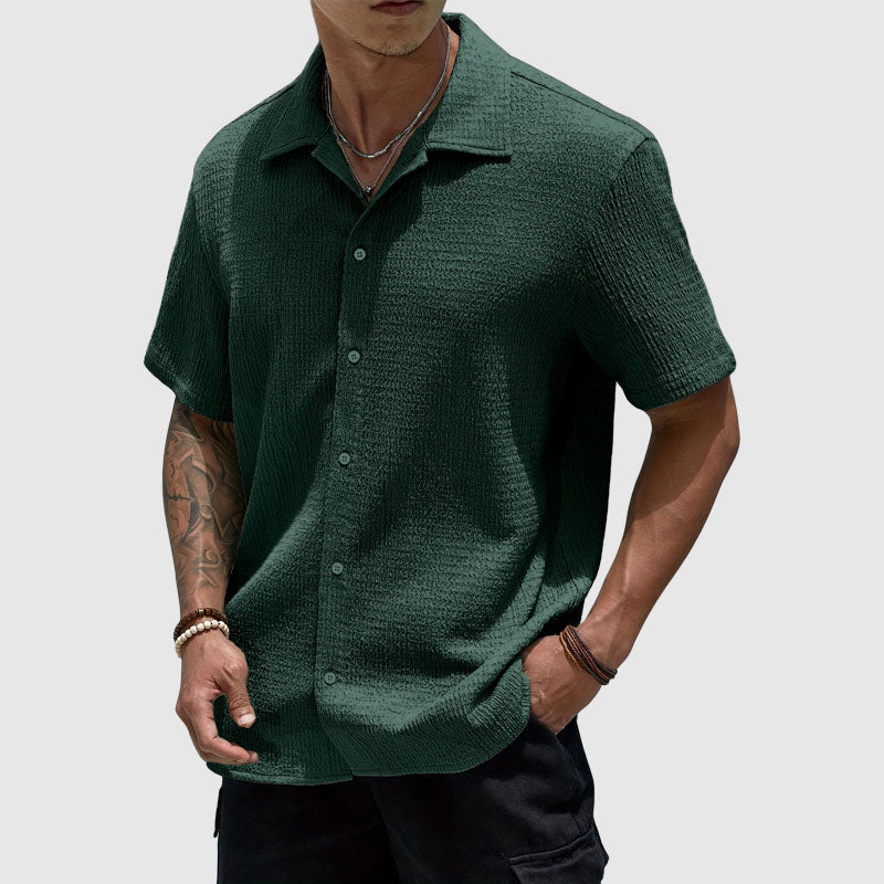 Lorenzo Vitali - Light Blue Loose Men's Shirt with Camp Collar, Short Sleeves 0
