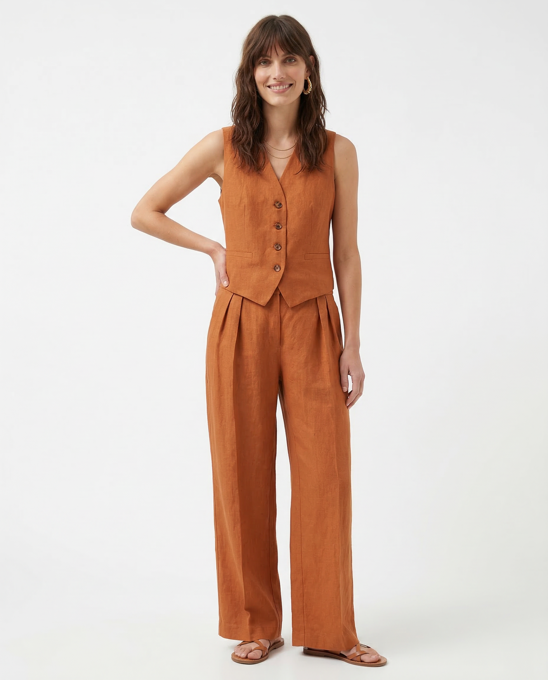 Linnen Dames Set Wijde Broek en Gilet