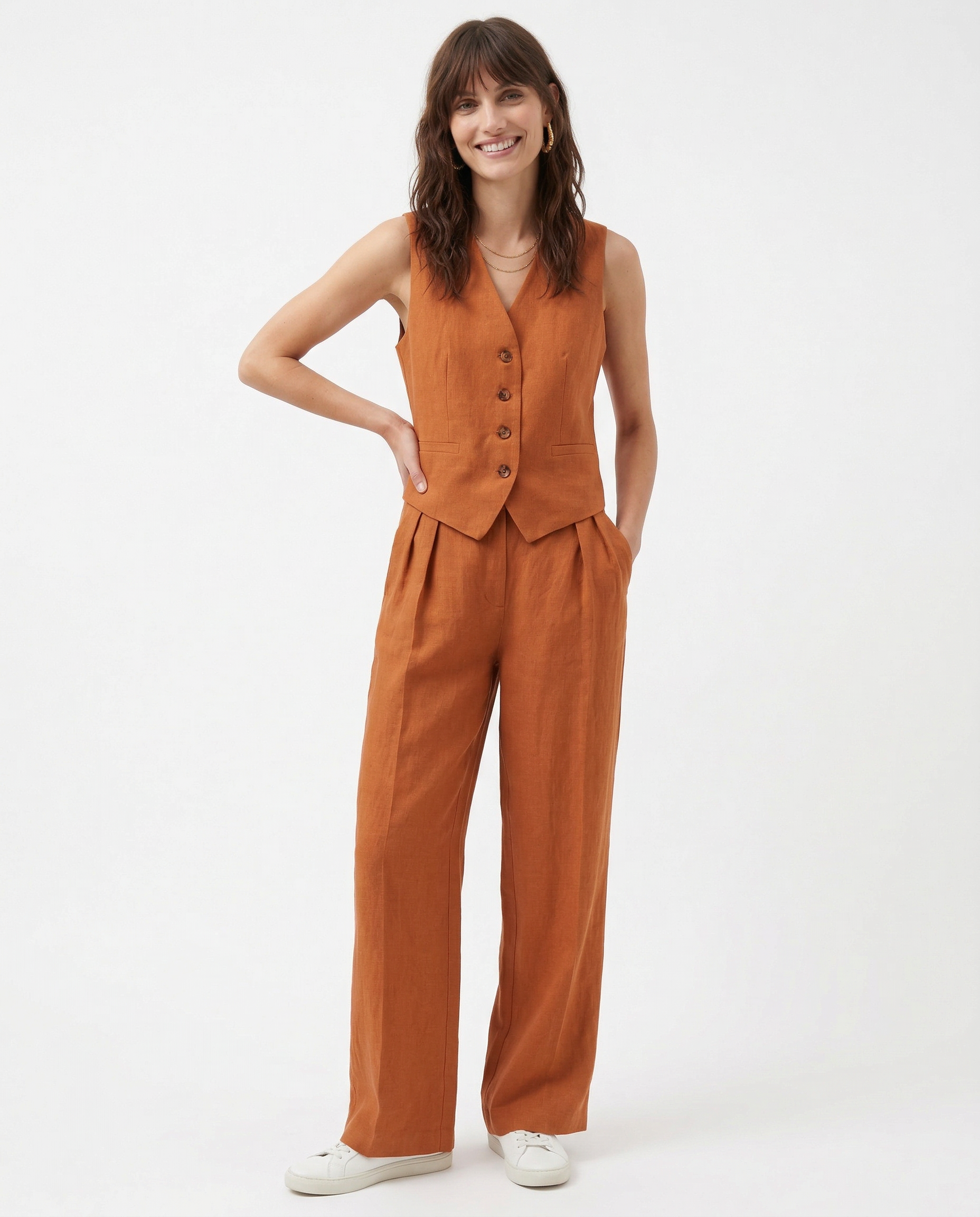 Linnen Dames Set Wijde Broek en Gilet