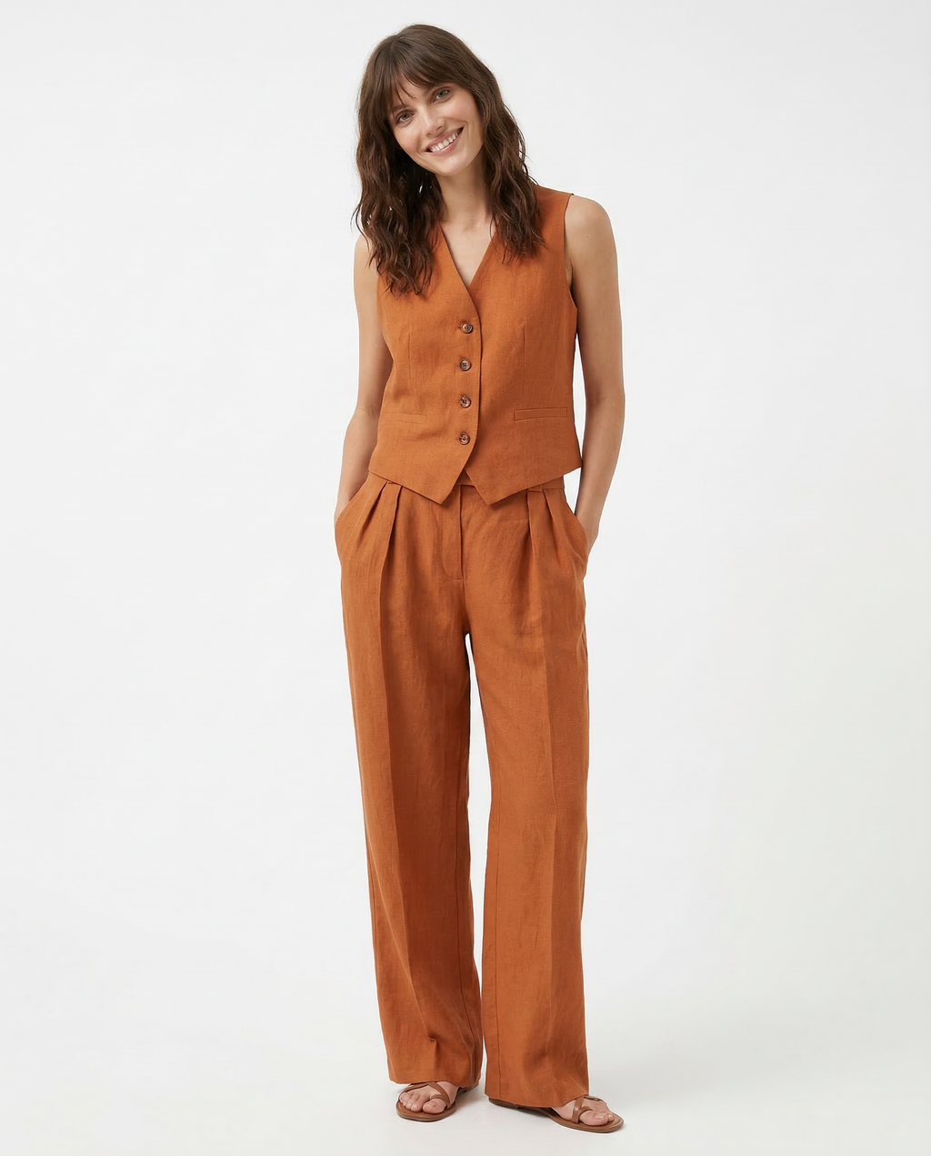 Linnen Dames Set Wijde Broek en Gilet
