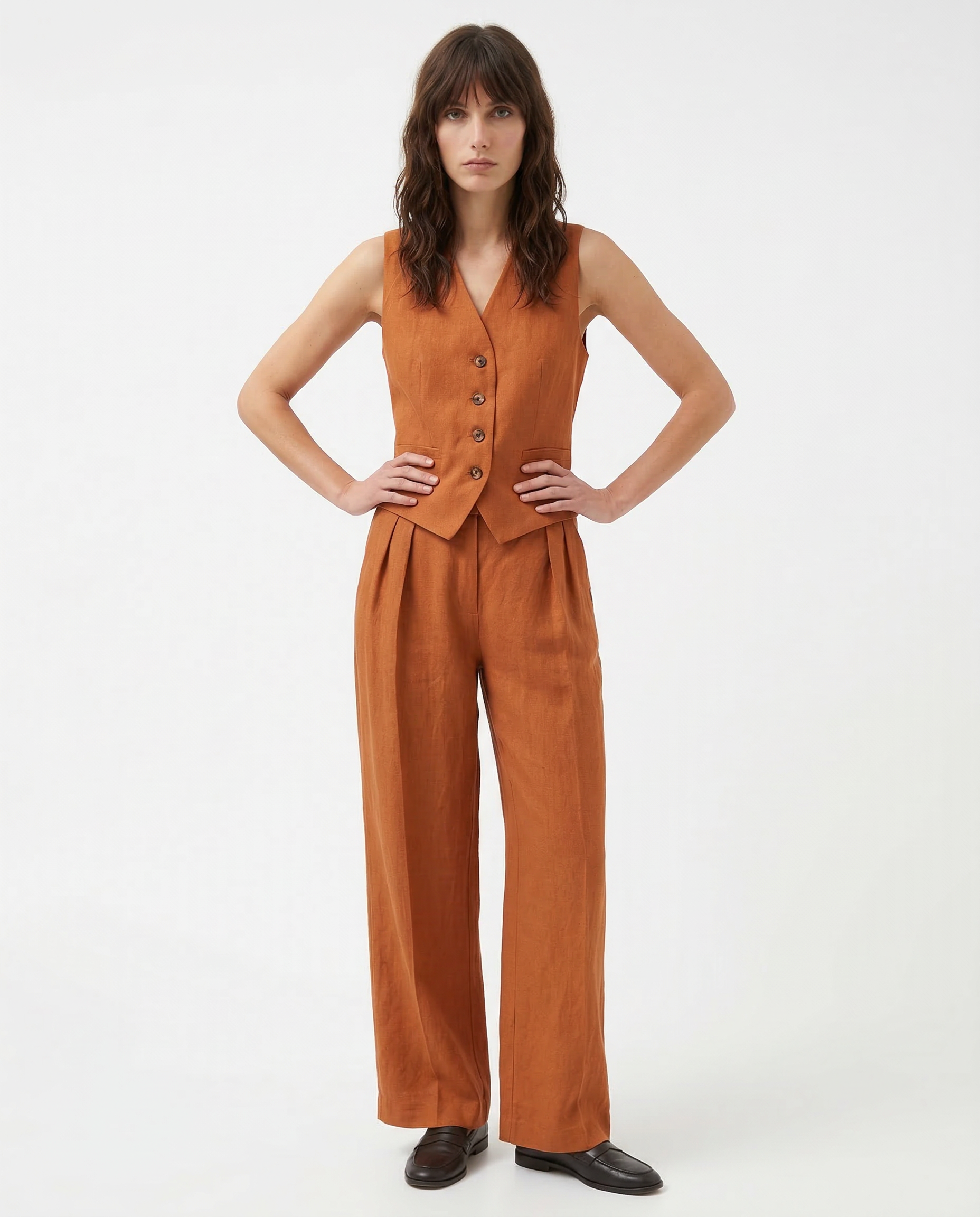 Linnen Dames Set Wijde Broek en Gilet