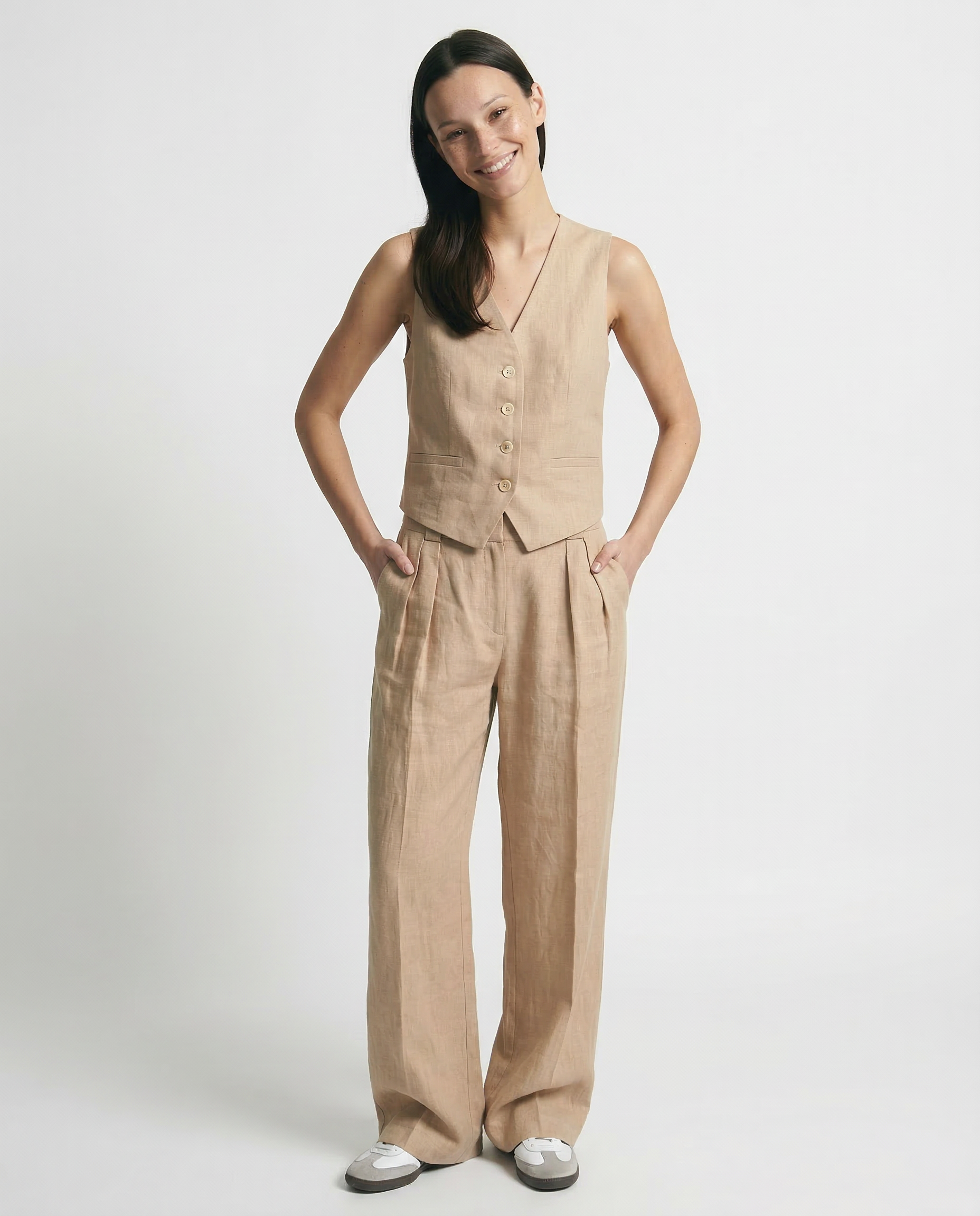 Linnen Dames Set Wijde Broek en Gilet