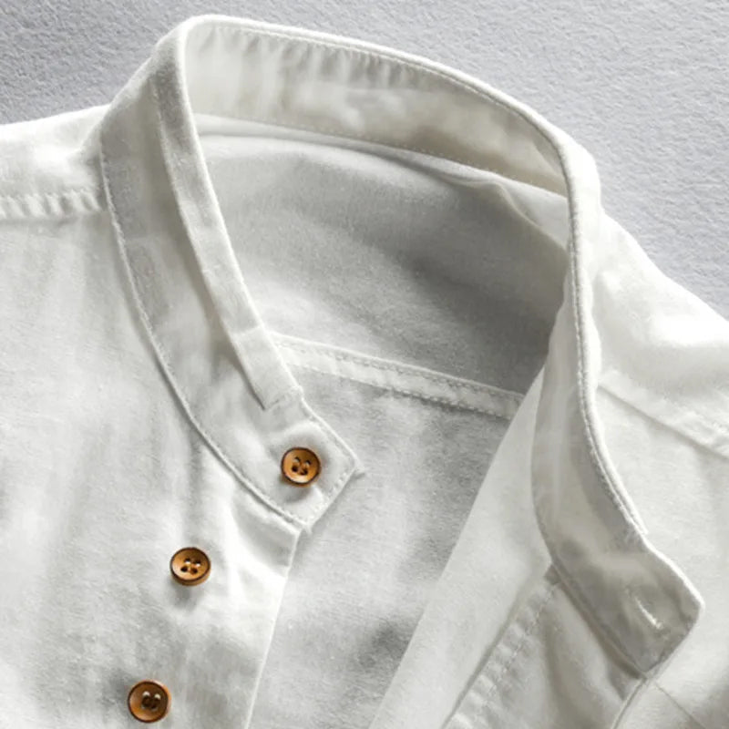 Osaka - White Linen Button Down Shirt, Breathable Cotton Blend, Relaxed Fit 7