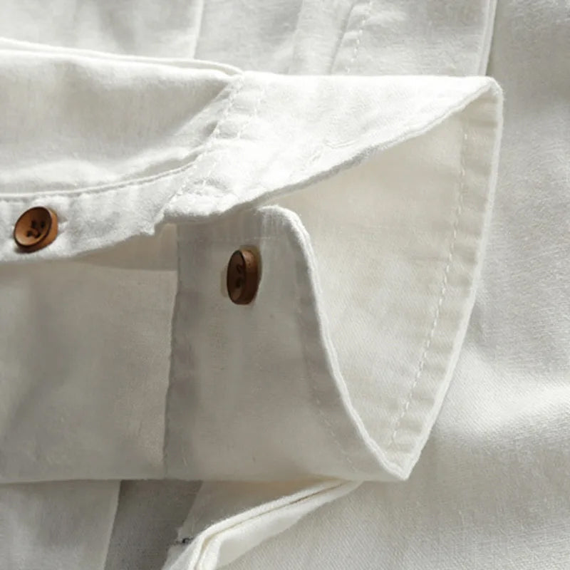 Osaka - White Linen Button Down Shirt, Breathable Cotton Blend, Relaxed Fit 8