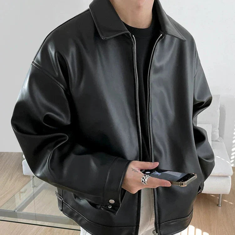 Oversized Leren Bomberjack (Heren)