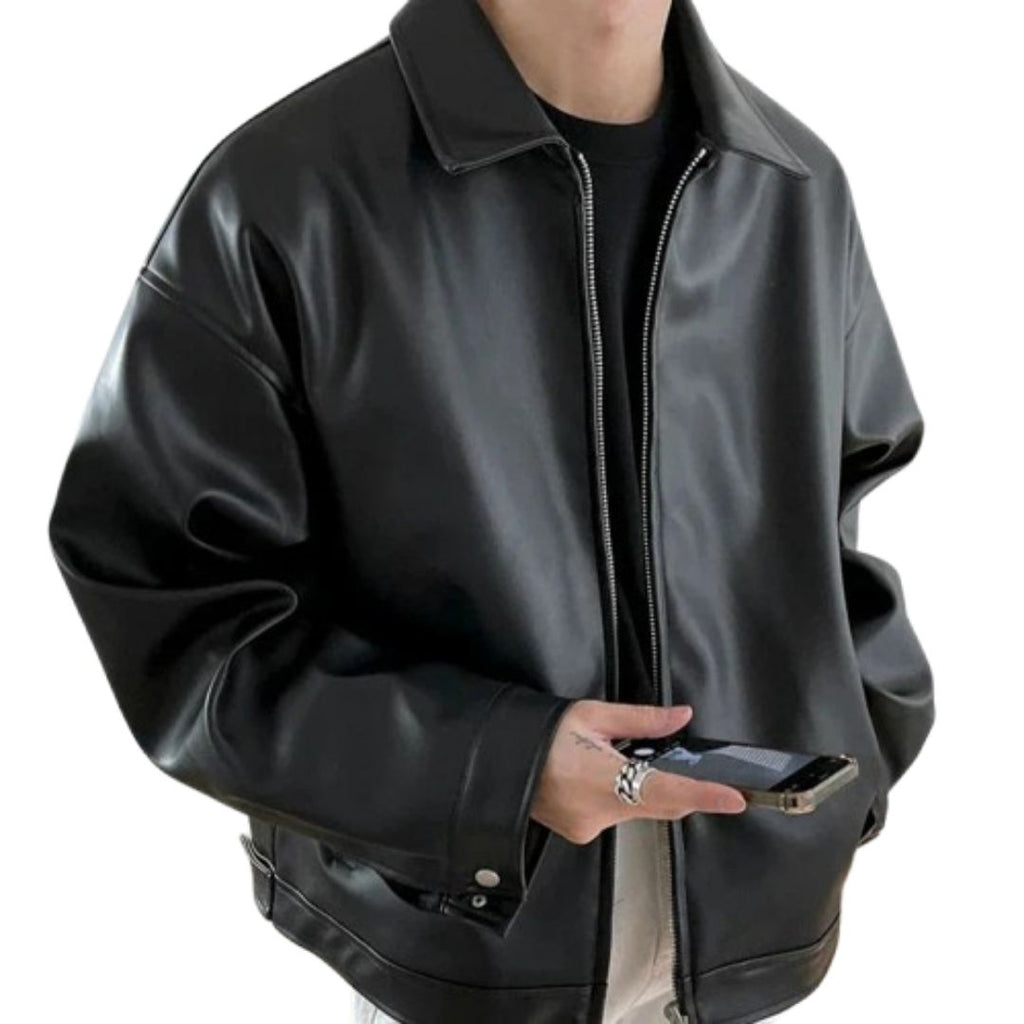 Oversized Leren Bomberjack (Heren)