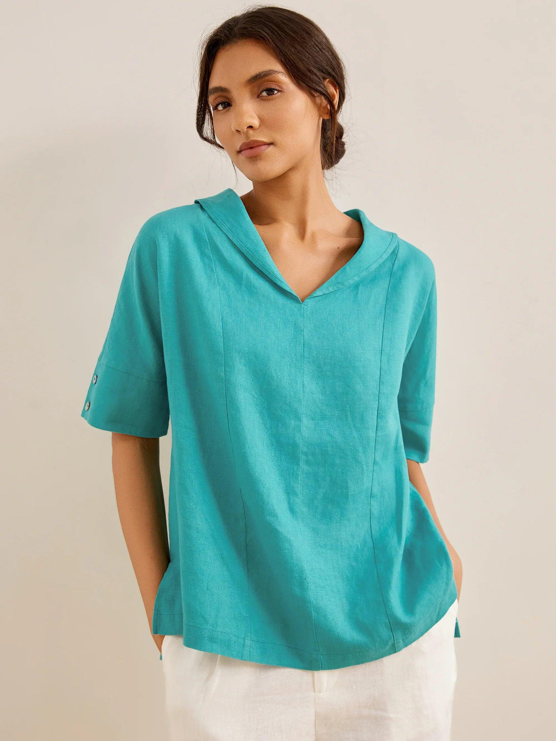 Linnen Blouse met V-hals (Dames)