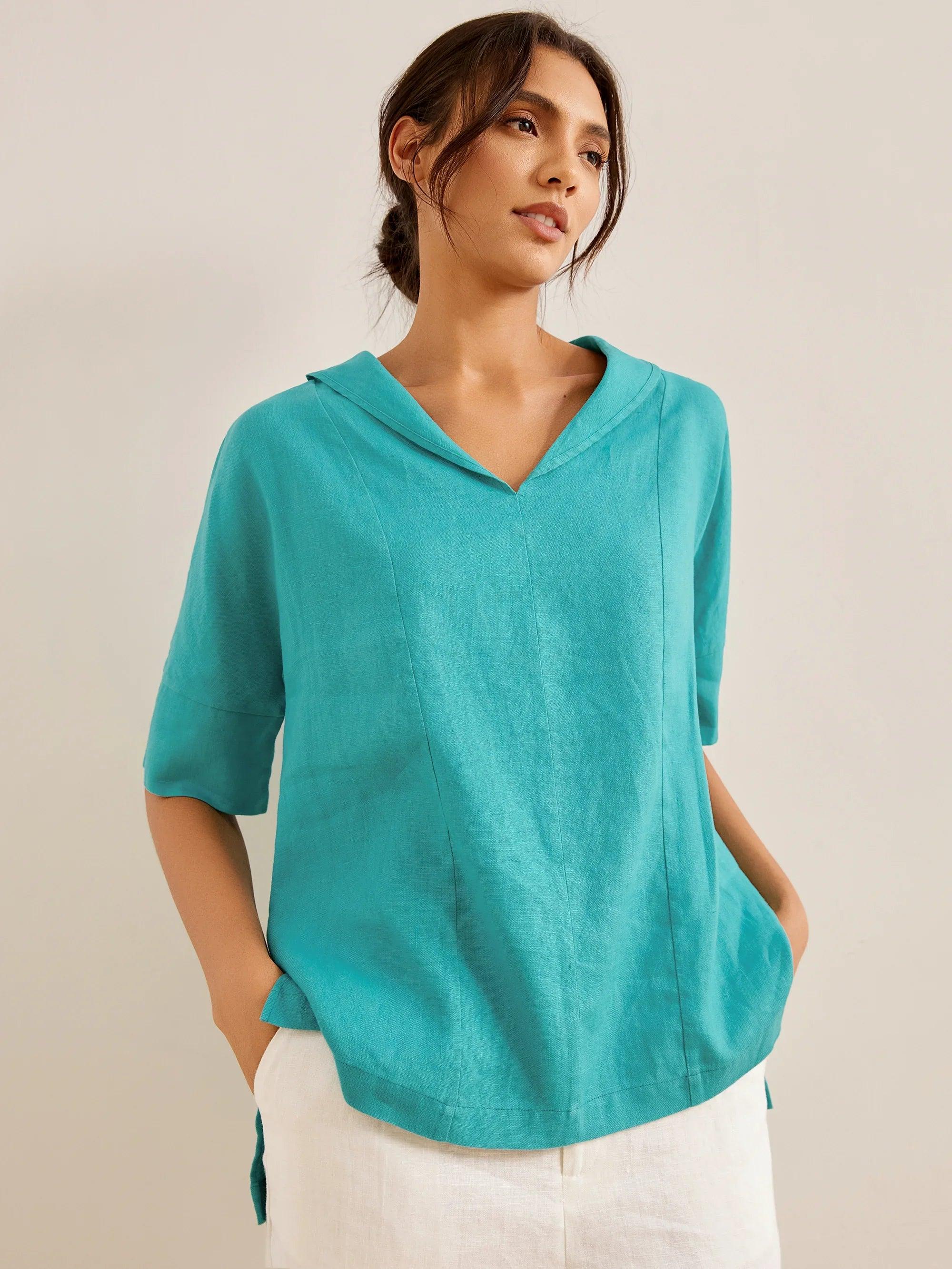Linnen Blouse met V-hals (Dames)