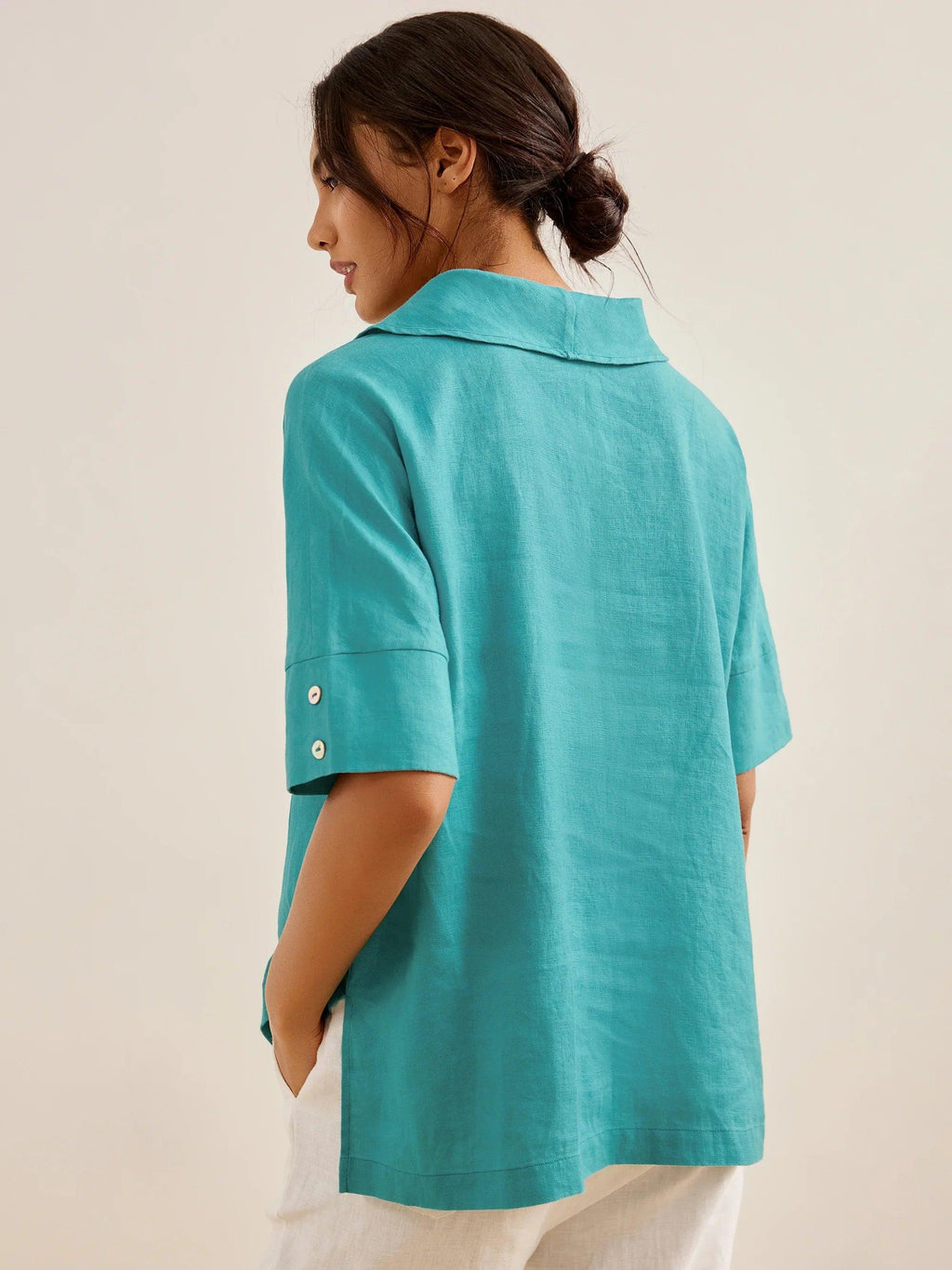 Linnen Blouse met V-hals (Dames)