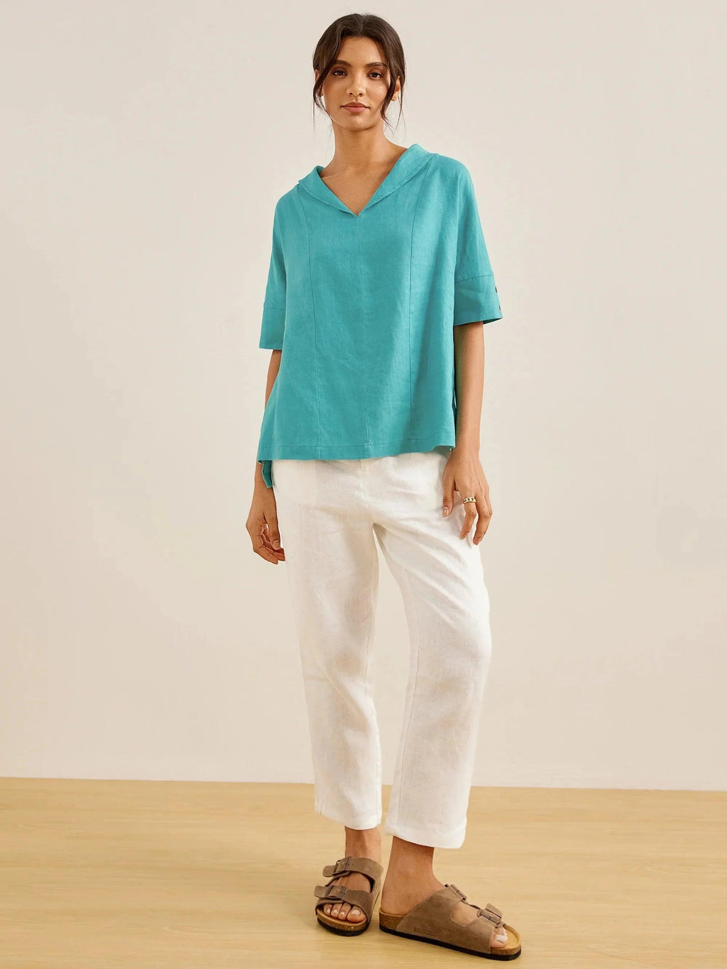 Linnen Blouse met V-hals (Dames)