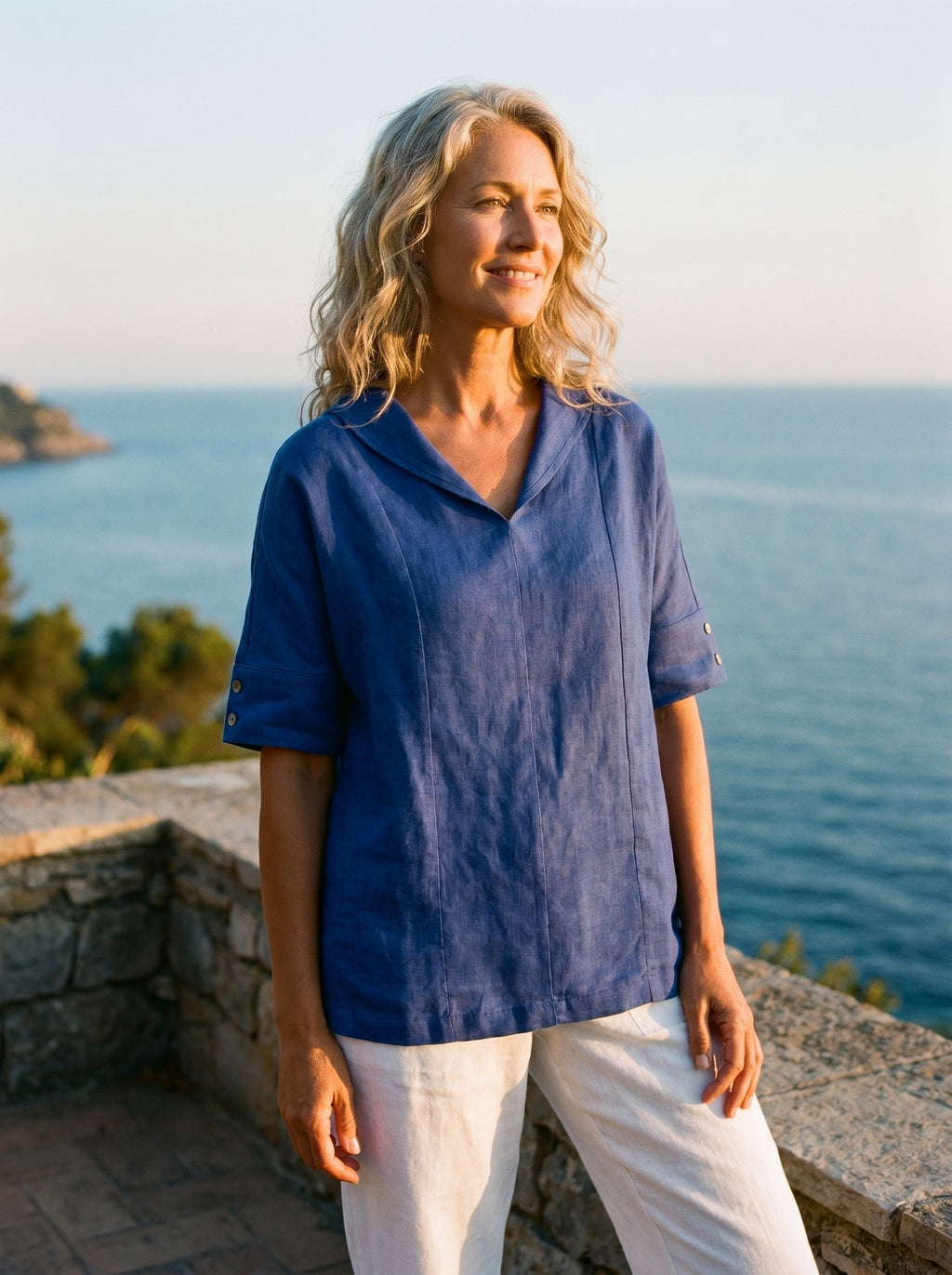 Linnen Blouse met V-hals (Dames)