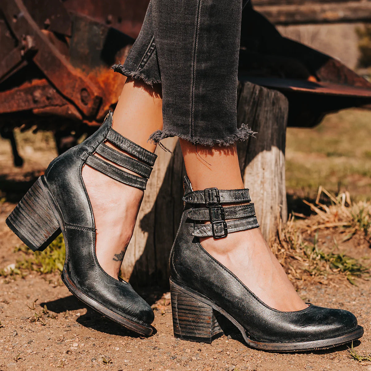 Vintage Enkelbandje Schoenen Met Blokhak (Dames)