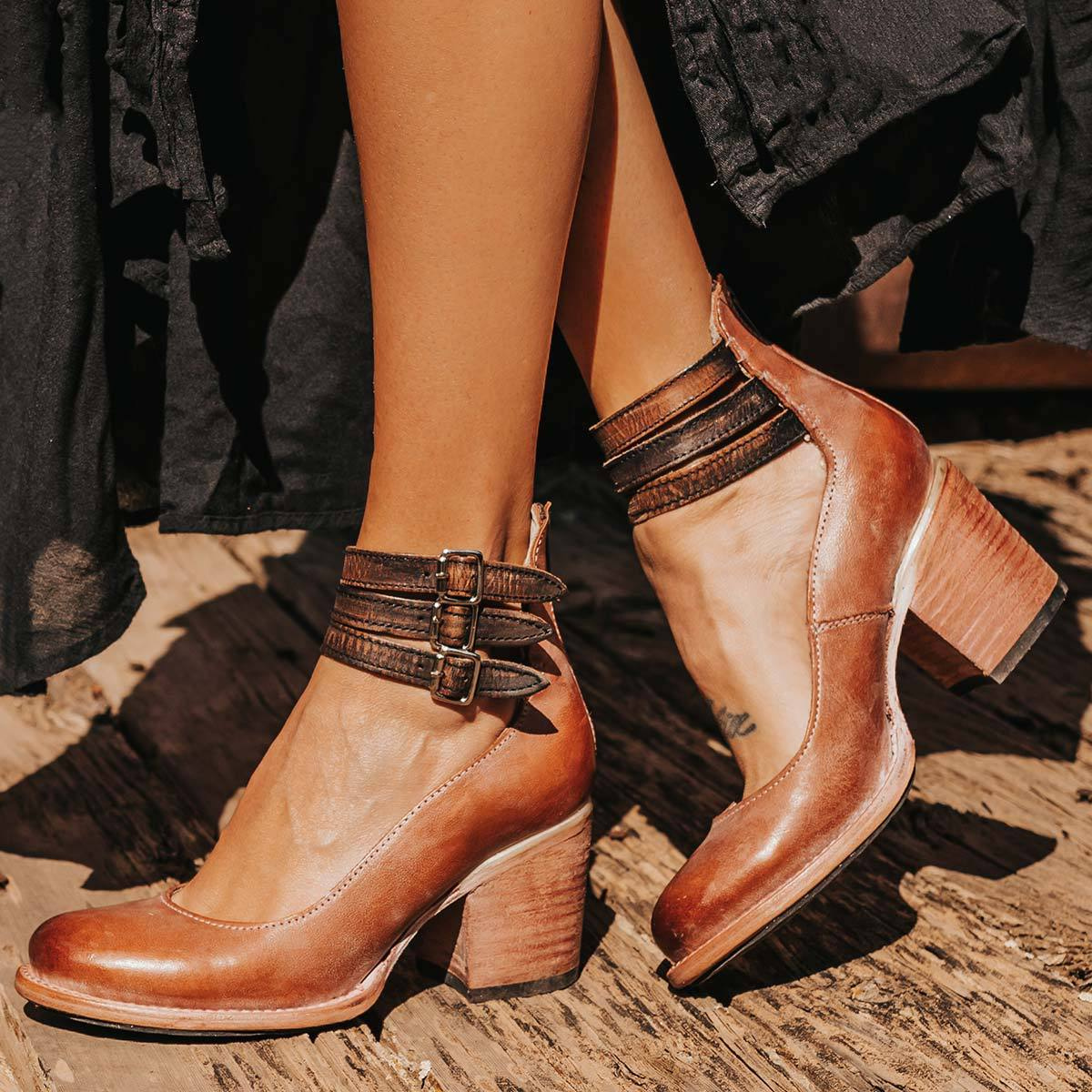 Vintage Enkelbandje Schoenen Met Blokhak (Dames)