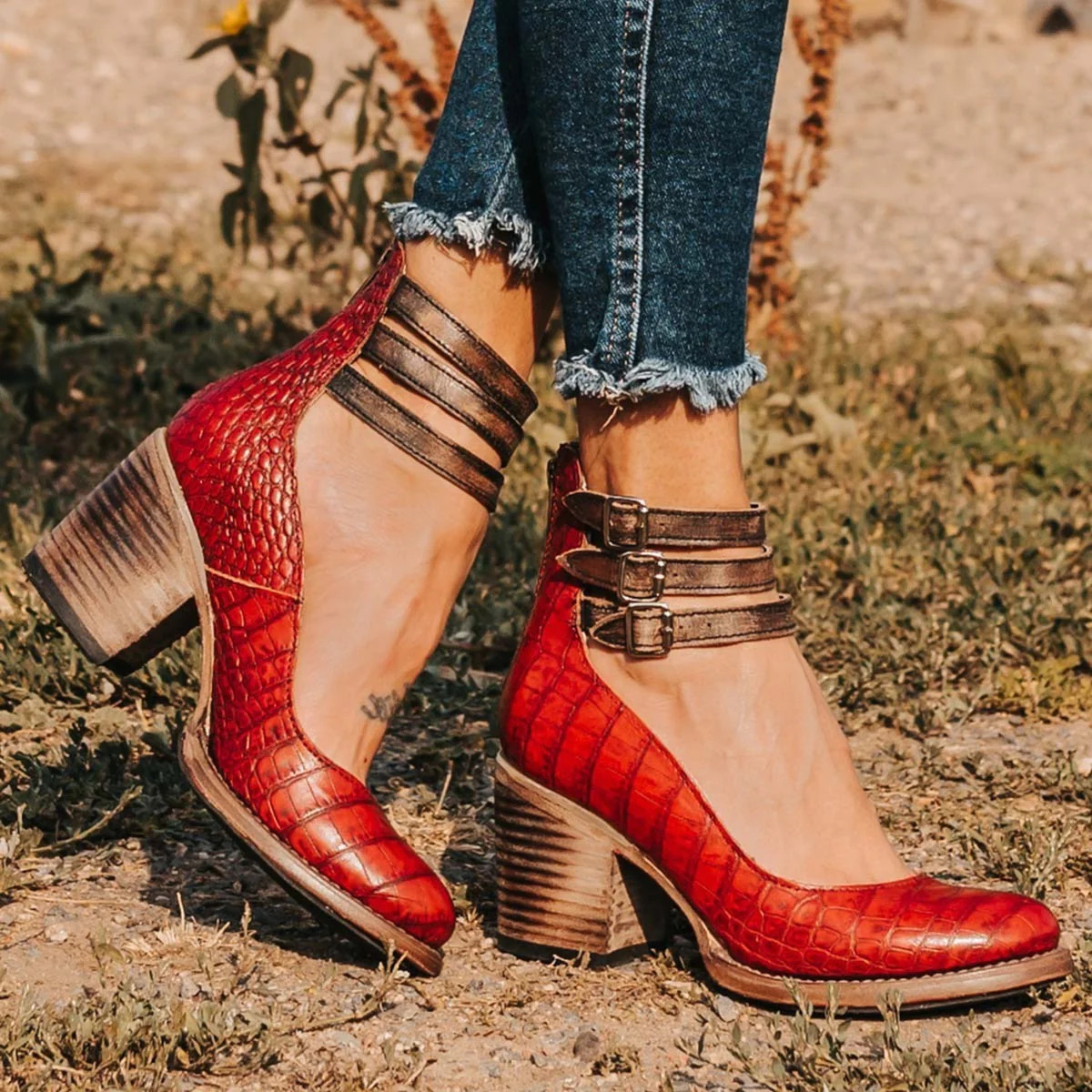 Vintage Enkelbandje Schoenen Met Blokhak (Dames)